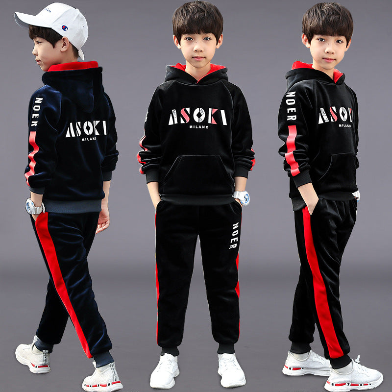Boys' fleece-lined tracksuit set - new  winter collection: stylish and trendy two-piece hooded set for toddlers, big kids, and teens - thickened for extra warmth