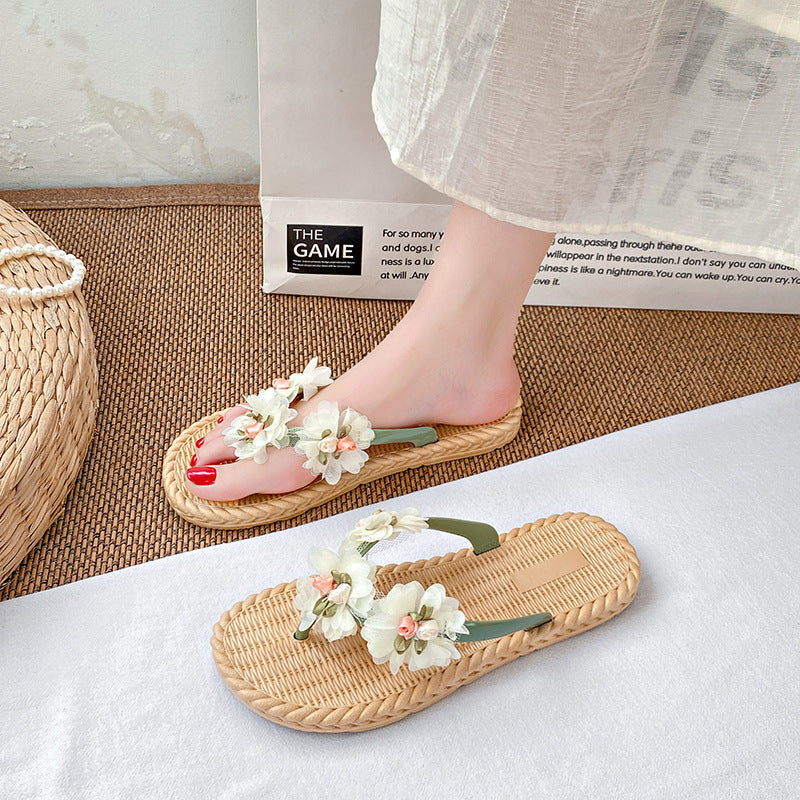Floral flip-flops for women - summer outdoor wear, 2024 new style, beach & vacation, fairycore design, non-slip, wet-friendly