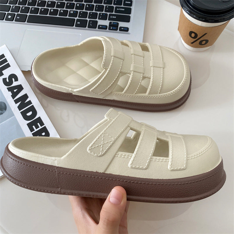 Baotou sandals for women, super popular beach half slippers, clogs for women, summer style, outwearplaid breathable style