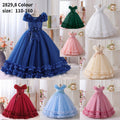 Export girl dress mesh long mesh through flower classyelegancein stock 8 to 12 years old clothing wholesale in stock