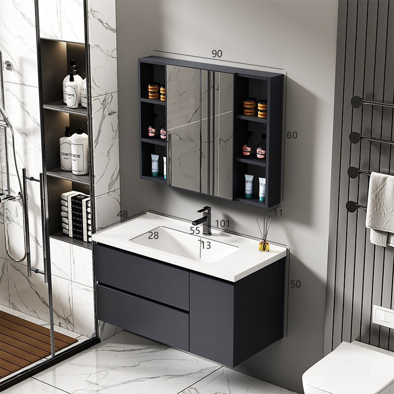 Hotel-style honeycomb aluminum bathroom vanity set with integrated ceramic basin, smart waterproof and moisture-proof washbasin for bathroom use