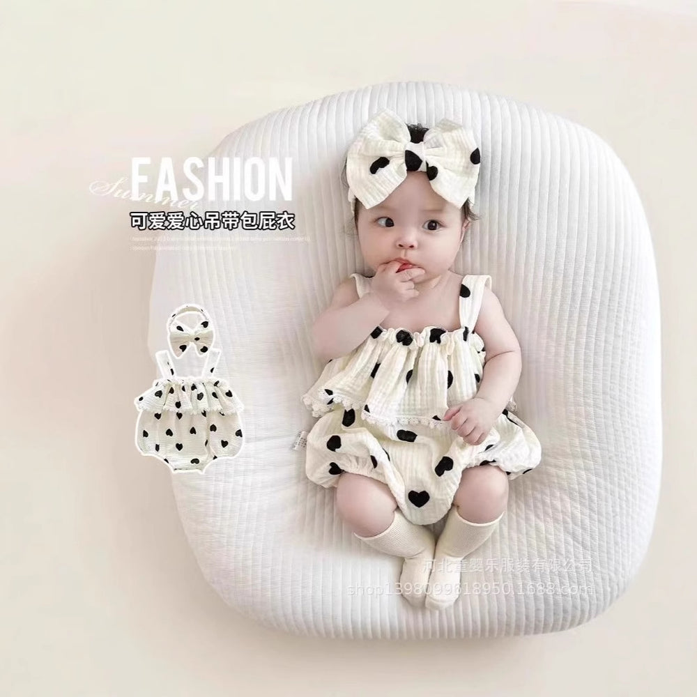 Personalized baby bag butt summer oem sample processing gauze sweat-absorbent cotton wide shoulder rompers infant summer clothing