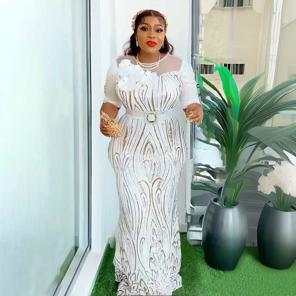 e-commerce european and american sequined slim-fit mermaid evening gown maxi dress african women's clothing  plus size dress