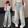【wholesale order】new girls' denim kids' spring/autumn loose straight-leg washed soft denim casual versatile pants