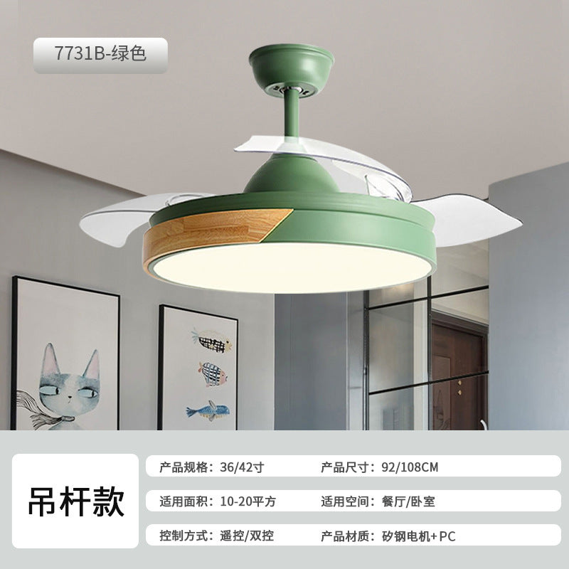 Macaron fan light full spectrum restaurant ceiling fan light Nordic log wind bedroom soft wind electric fan light Zhongshan lighting