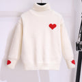 Girlsweater high collar fleece-lined winter kids heart woolentopsgirlwinterthickened bottomknitting shirt