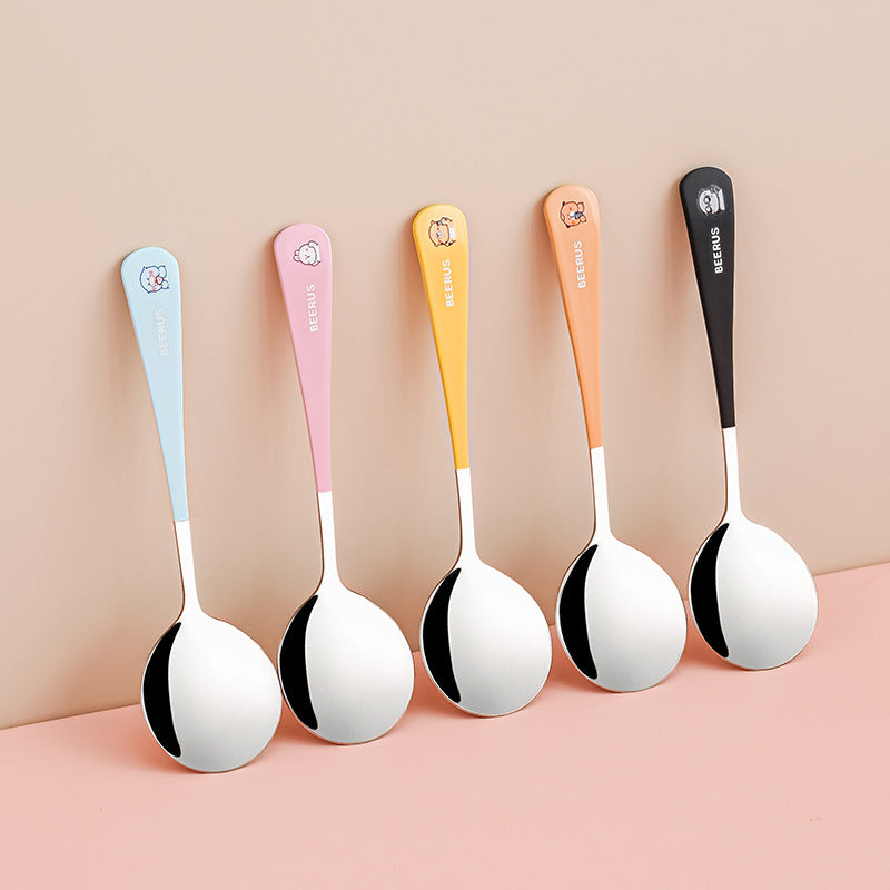 Cartoon 304 stainless steel chopsticks and spoon set - kids' dinnerware with original beerus collaboration design - wholesale