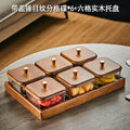 [six compartments with lid] gold-rimmed hammered plate with solid wood plate