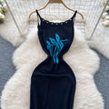 Celebrity heavy industry beading halter suspender backless dress women's summer silmslimming lookelegant hot girl knitting long dress