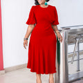 C8549 cross-border  fashion women's clothing  summer round neck short sleeve bodycon plus size african dress