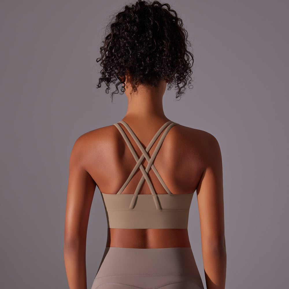 New arrival double-sided brushed cross back shockproof push-up sports intimates cloud-like yoga sports bra fitness tops