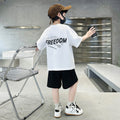 Boys' summer outfit  new summer collection, mid-to-large children's boys' lightweight, stylish, trendy, and cool short-sleeve set