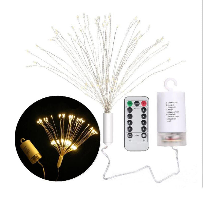 's new LED hanging fireworks light, cylindrical battery box with remote control dandelion light string outdoor copper wire light