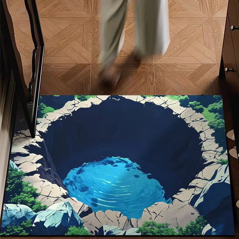 visual trap floor mat flannelfor home bathroom toilet absorbent non-slip mat entrance door mat