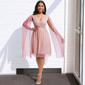 D408 belted standalone women's summer new fashion elegant v-neck cape cross-border dress