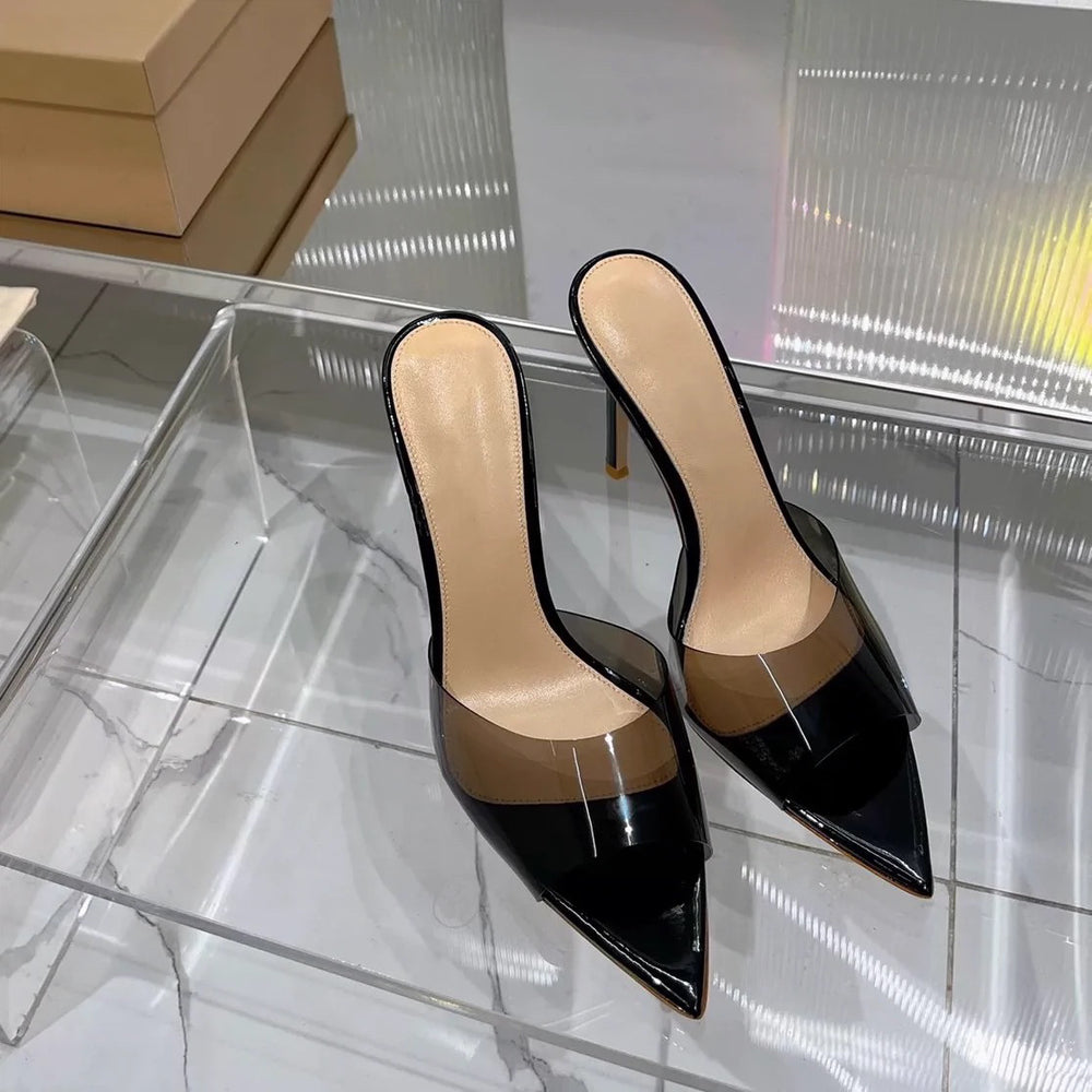Yx transparent high heel sandals women's 2026 summer new fashion stiletto pointed toe sexy open toe thong sandals for outdoor wear