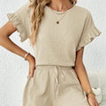 European and american cross-border independent station  solid color summer and spring casual two-piece set: top and shorts