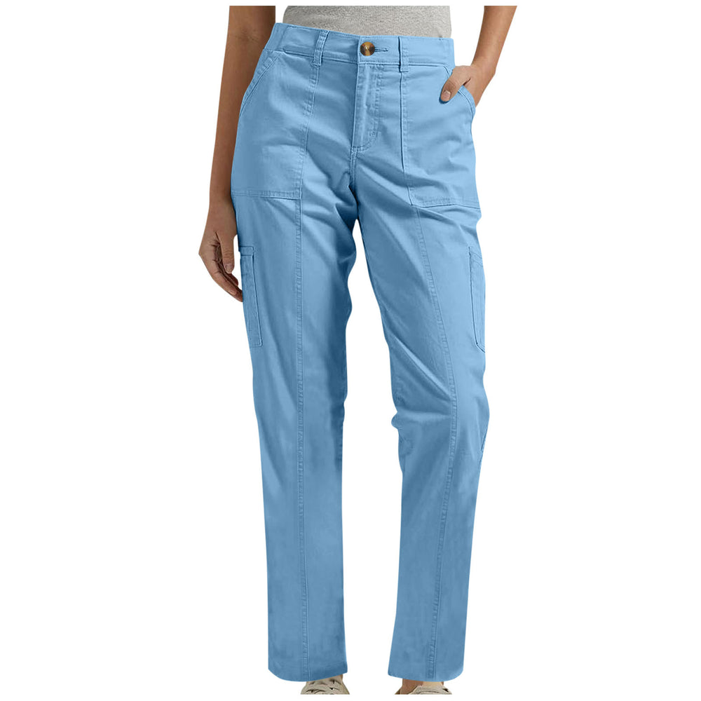 european and american cross-border  hot-selling women's solid color elastic waist comfortable casual cargo pants with pockets