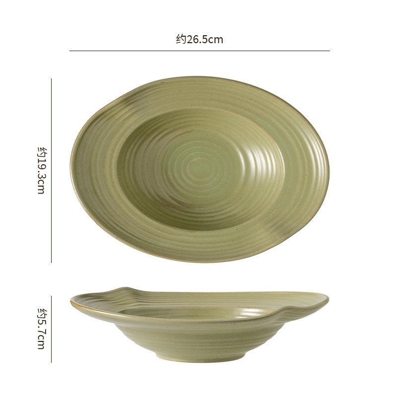 Kiln-turned threaded ceramic tableware retro style hotel restaurant steak plate stylish high-looking western food plate fish plate tableware