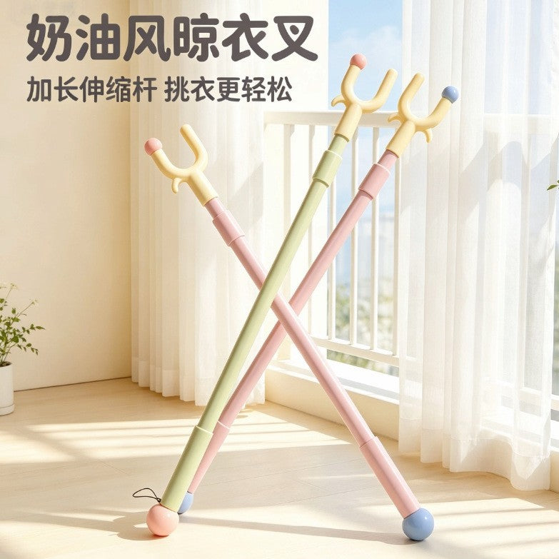 Clothes pole for home retractable clothes drying fork balcony long drying hanging clothes drying pole fork dopamine clothes pole