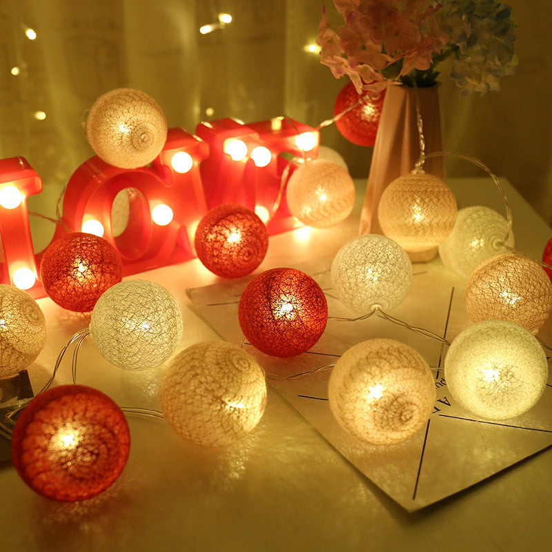 Cotton thread ball lamp Christmas decoration led small lantern string room bedroom wedding arrangement battery box lantern string