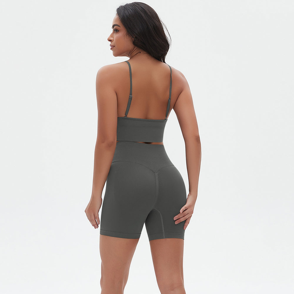 European and american seamless yoga set: camisole, racerback sports bra, high-waisted butt-lifting leggings, and workout two-piece outfit