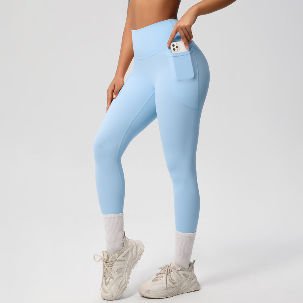 New arrival cross-border pure color double-sided brushed tight high waist high elastic breathable yoga pants sports running fitness yoga clothes