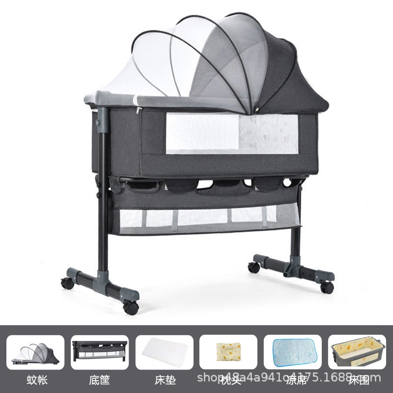 Newborn multifunctional crib convertible to big bed, baby bed, bassinet, foldable, mobile, adjustable height, portable