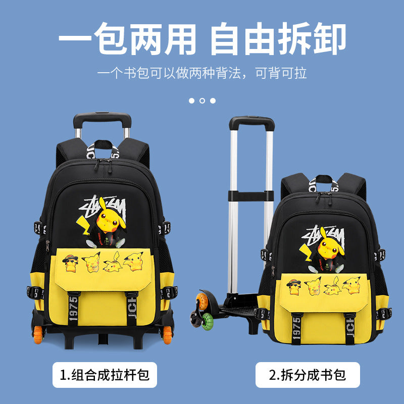 Primary school students tie rod schoolbag men's and women's six-wheel staircase climbing removable tie rod schoolbag second to sixth grade factory direct sales