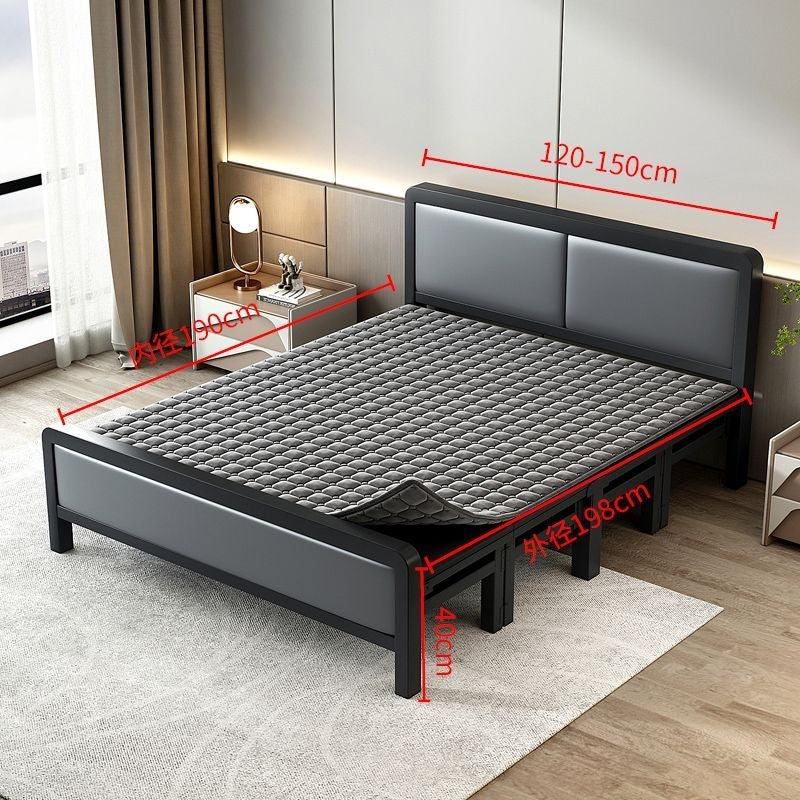 For homefoldable bed iron frame single lunch break rental house portable double bed iron frame simple hard bed economical