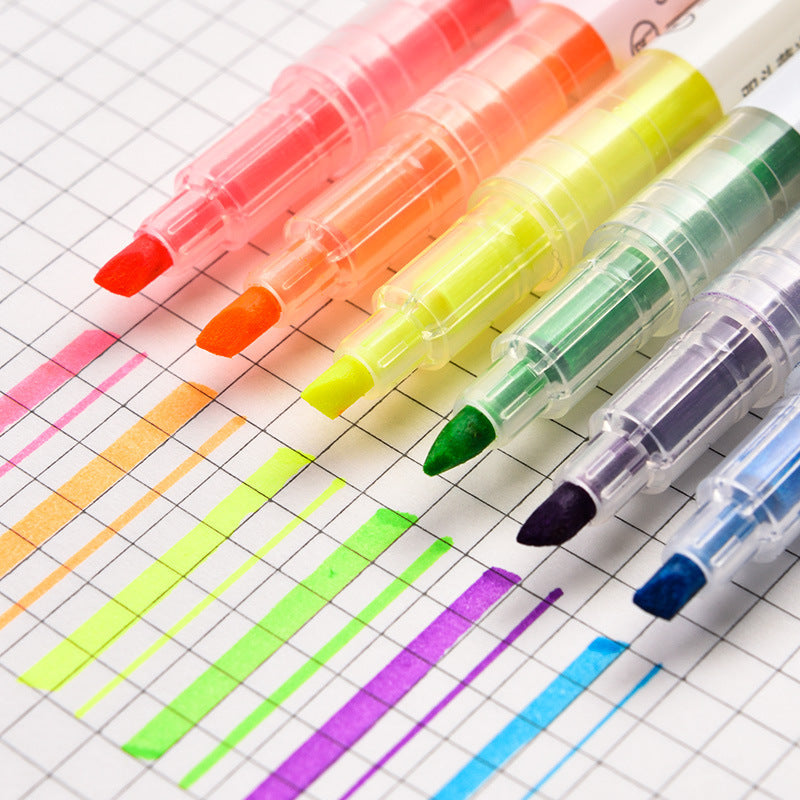 Deli Double Head Highlighter S627 Student Marker Pen 6-Color Marker Color Marker Weight Writing Pen Stationery