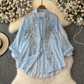 Fashionable age-reducing shirt for women french heavy industry sequinembroider diamond-encrusted easiest for matchclassy lantern sleeve slimming looktops trendy