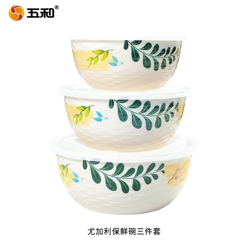 Bowl set Fresh-keeping bowl Instant noodle bowl Melamine tableware Lunch box Imitation porcelain round soup bowl with lid Sealed bento box