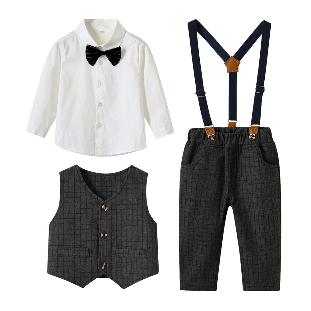 Boys' suit set - stylish british style autumn/winter floral boy's formal wear - first birthday baby boy's three-piece suit