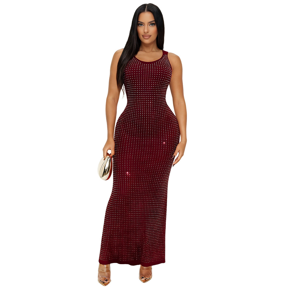 C7629 cross-border   fashion women's sexy rhinestone high-waisted reversible dress