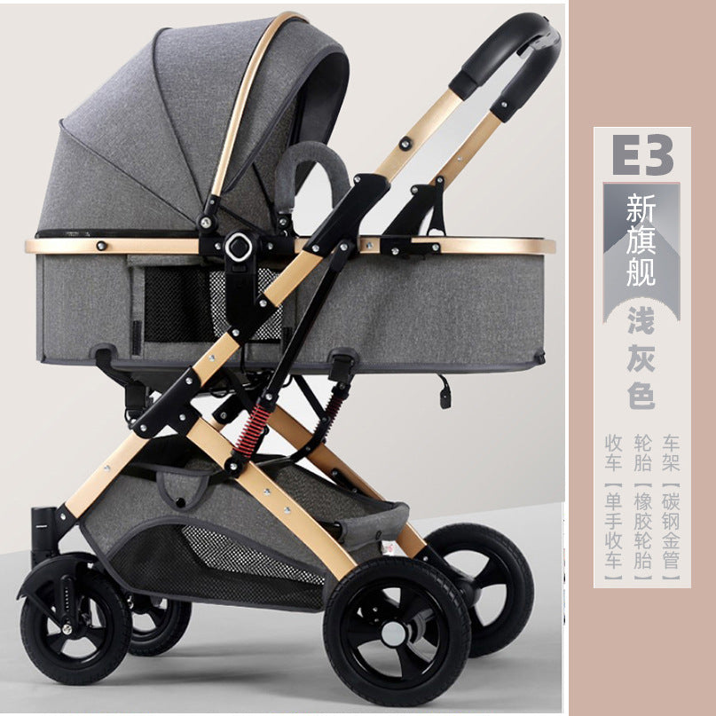 Newborn baby sleeping blue reversible, sit or lie down, high view baby stroller, foldable shock absorber stroller, two-way baby stroller