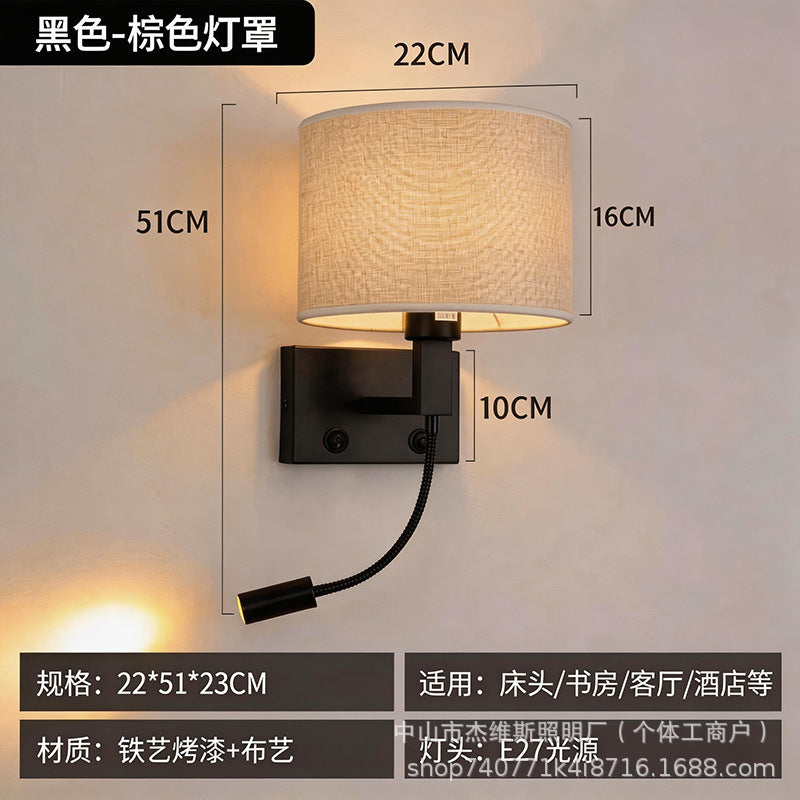 Luxury brass double-layer fabric wall sconce reading spotlight - modern minimalist style for hotel rooms, bedrooms, bedside, and hallways