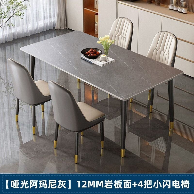 Rock slab dining table and chair combination rectangular for home small apartment medieval style modern casual rental house dining table