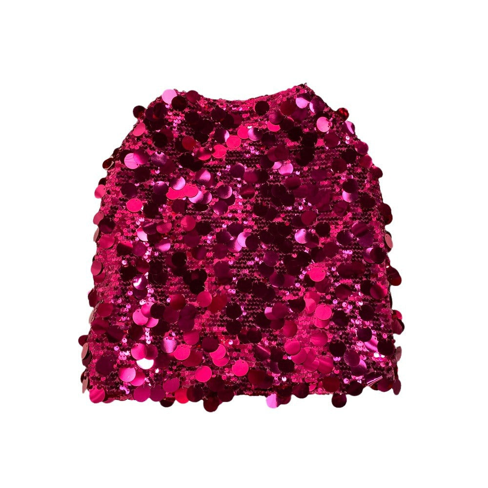 Classy fashion sequin skirt women's summerhigh waista-line miniskirt petites hip-covering one-step skirt