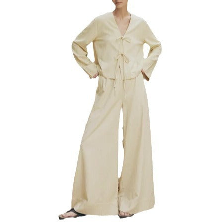 Cross-border independent station early autumn casual lace-up design cardigan trousers set European and American women's clothing fashion lazy two-piece set