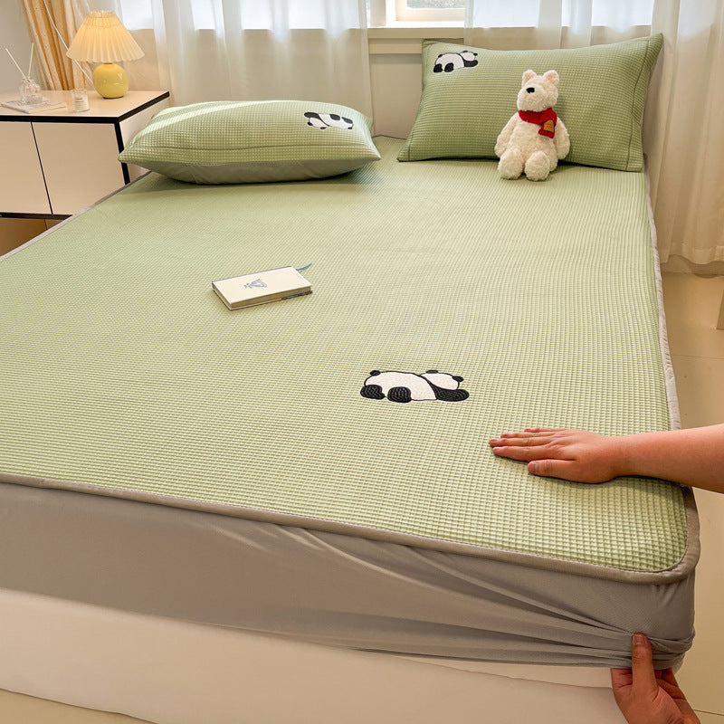 Summer Class A Waffle Cartoon Embroidered Mat Skin-friendly Sleeping Naked Ice Silk Mat Mattress Air Conditioning Soft Mat Cross-border