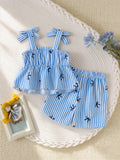 Kids clothing cross-border i  fashion children's clothing new arrival children's blue stripes vest + shorts