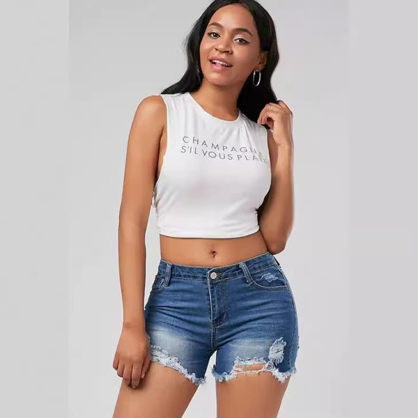 Europe, America and   supply, broken tassel denim shorts for women