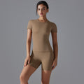 New spring double-sided nylon quick-dry yoga outfit short sleeve fitness set outdoor running sports two-piece set for women