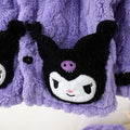 Girls' fall/winter kuromi flannel pajama set - kids' flannel cartoon lapel plush fleece thick loungewear