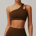Asymmetrical shoulder shockproof yoga bra cloud feel backless sports bra irregular strap running fitness vest 6425