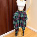 Colorful plaid elastic waistband free sizeasymmetrical hem large hem skirt tie backfashioneasiest for match