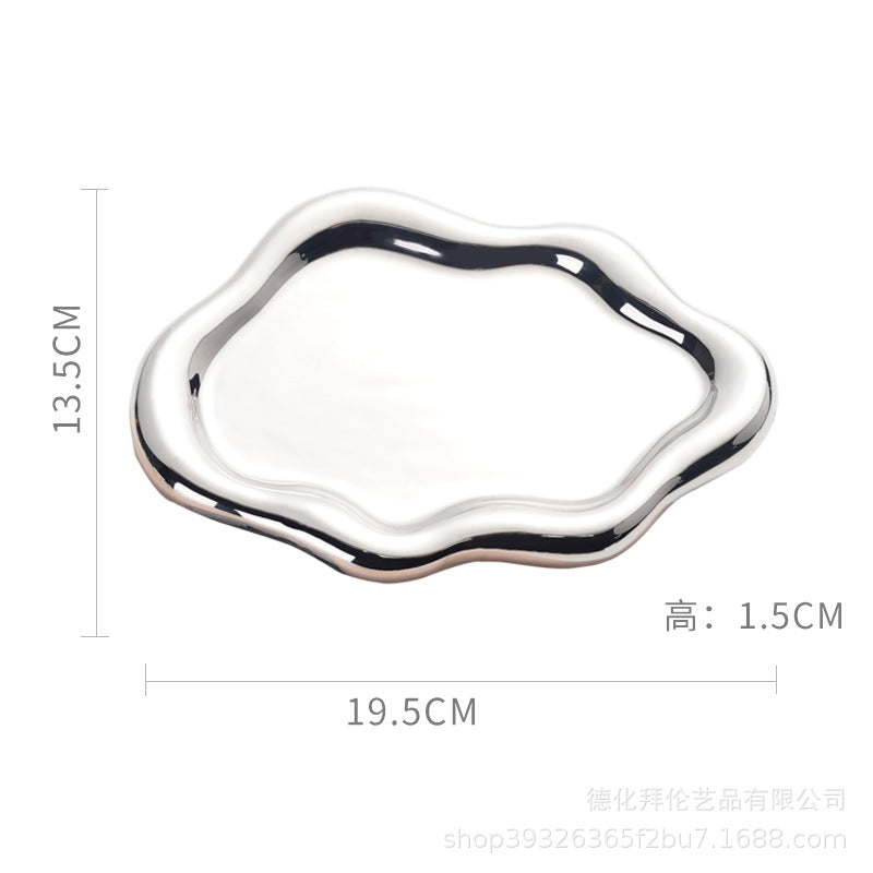 Inspopular photo props jewelry storage tray display tray electroplated silver tray accessible luxury ceramic jewelry ornaments