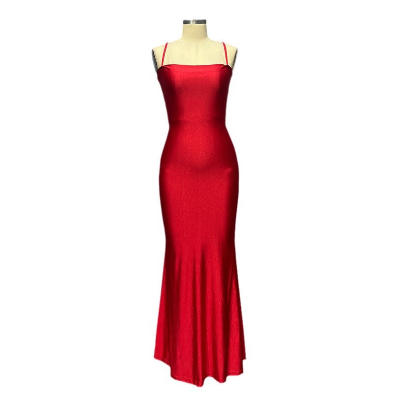 Export fashion women's clothing  spring new arrival long dress backless tie-up bandeau slip dress sexy dress for women