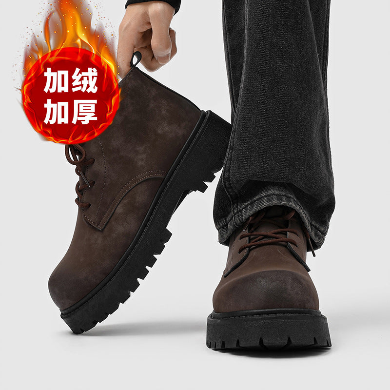 Derby shoes men's winternew arrivalhigh top british big toe bootsretro short boots workwearfleece-linedheattech cotton shoes for men